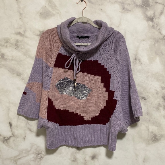 Vertigo Wool Blend Printed Cowl Neck Sweater - Heathered Mauve Rose - Picture 3 of 11